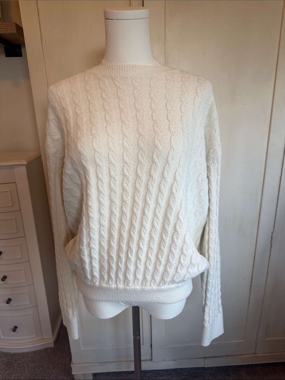 Steve Madden Cream Cable Crewneck Sweater